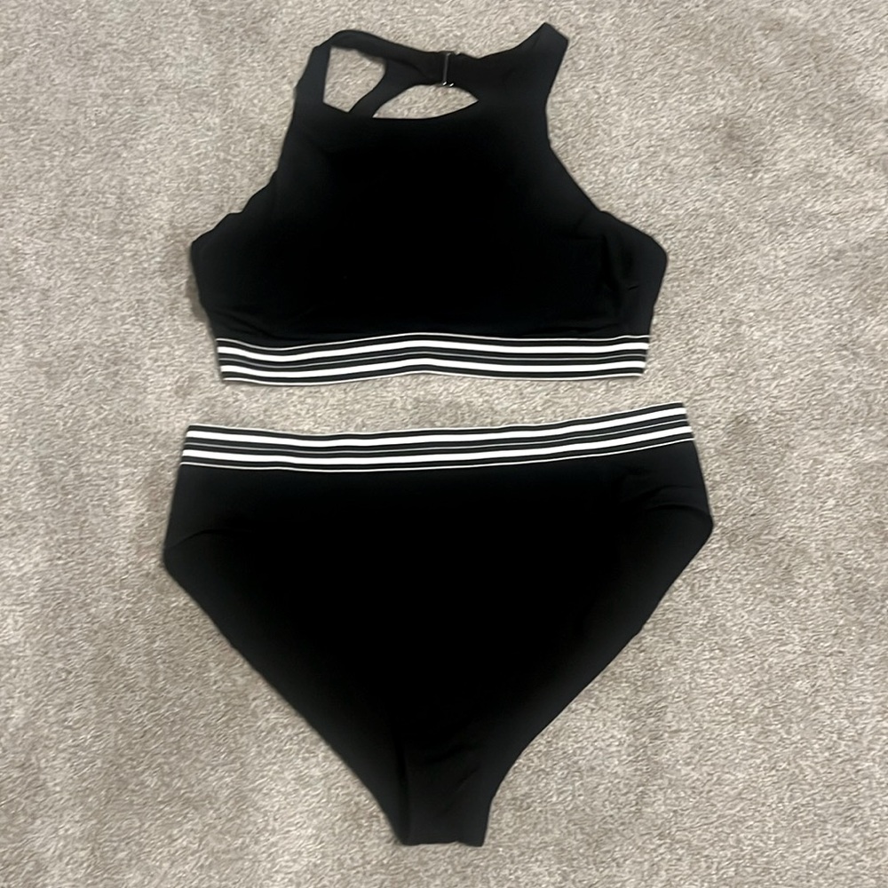 Athleta Black Bikini with Stripe Trim